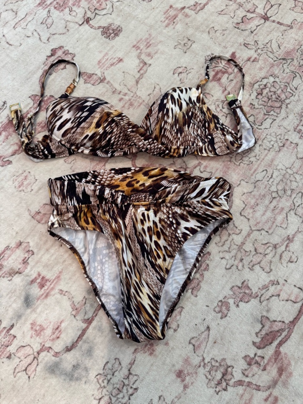 Gottex Animal Print Two-Piece Bikini Set in Brown and Black Sz 8